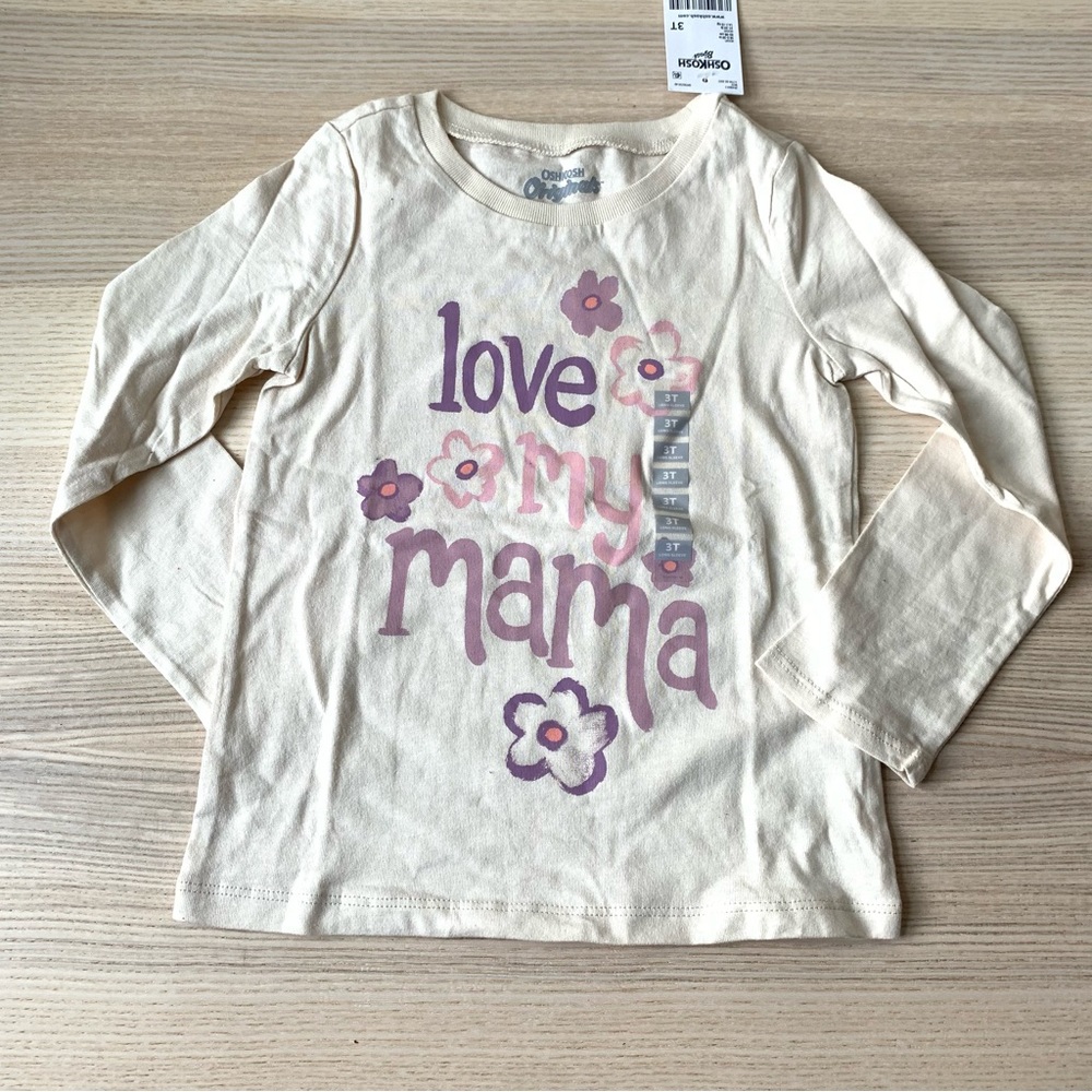 OshKosh B’Gosh “I love my Mama” Long Sleeve T Shirt Sz 3T NWT Tan Purple